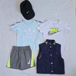 Boy's Nike T-Shirt, Shorts, Dri Fit Hat, Adidas Top, Nautica Vest Size 18M - 2T
